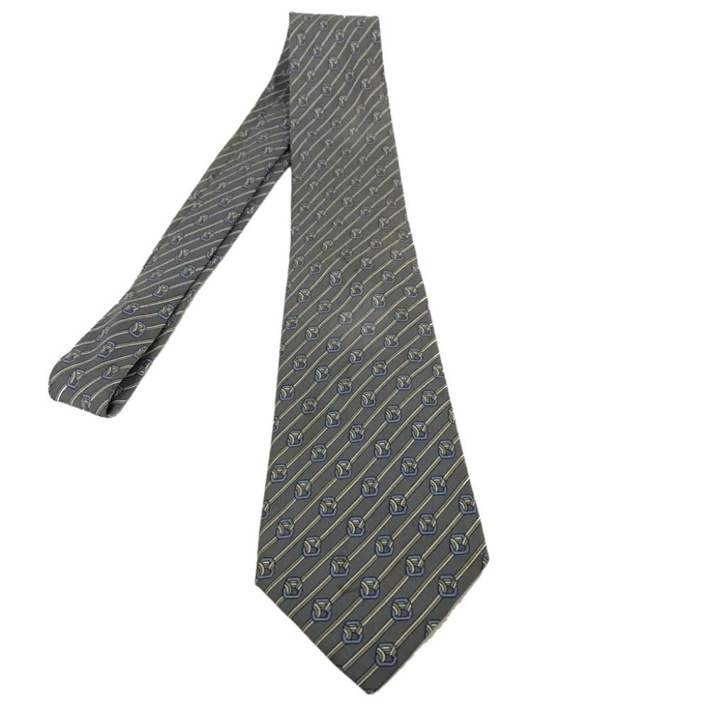 Mens Tie Necktie Gray Blue Multi-color 100% Silk